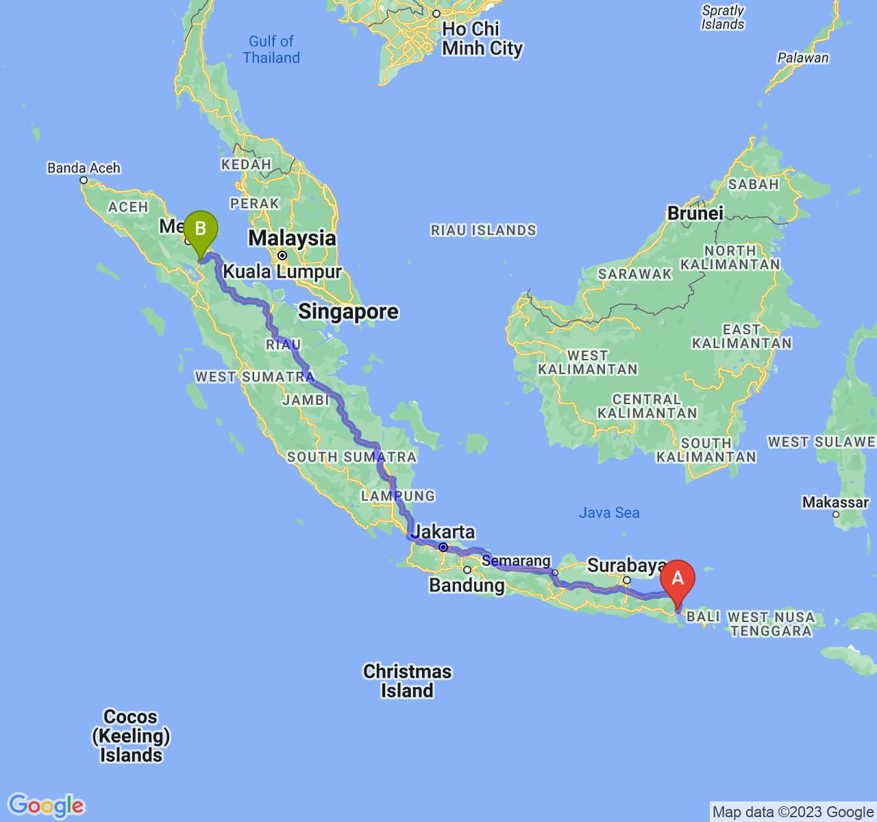 rute perjalanan Kab. Banyuwangi-Kota Pematangsiantar