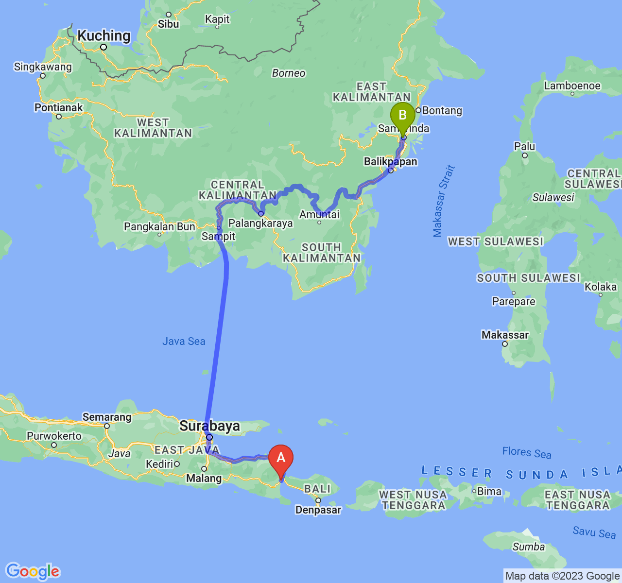 rute perjalanan Kab. Banyuwangi-Kota Samarinda