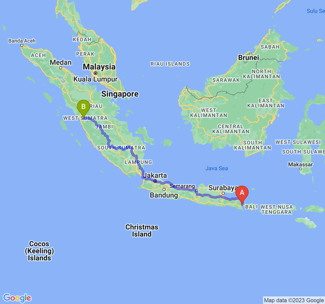 rute perjalanan Kab. Banyuwangi-Kota Solok