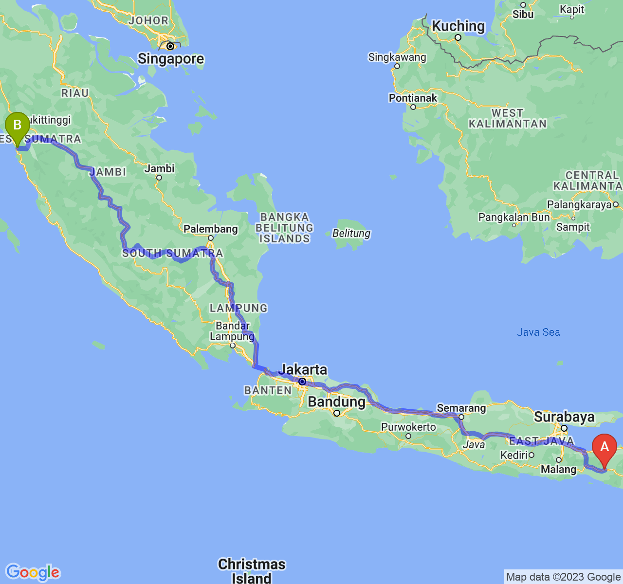 rute perjalanan Kab. Jember-Kota Padang