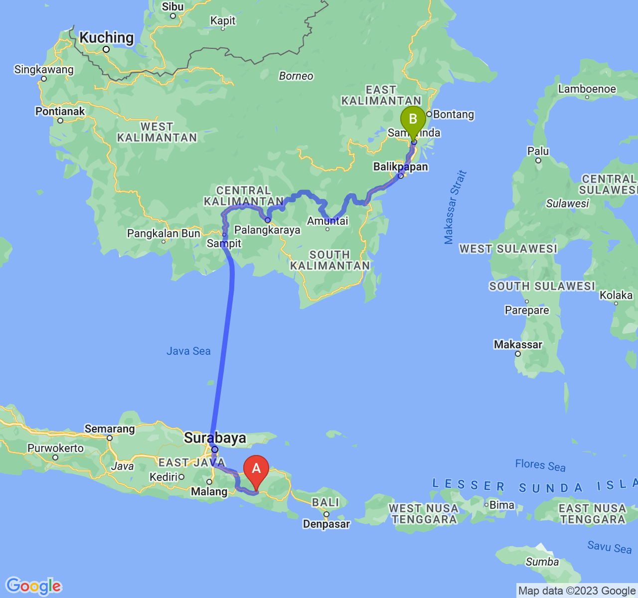 rute perjalanan Kab. Jember-Kota Samarinda