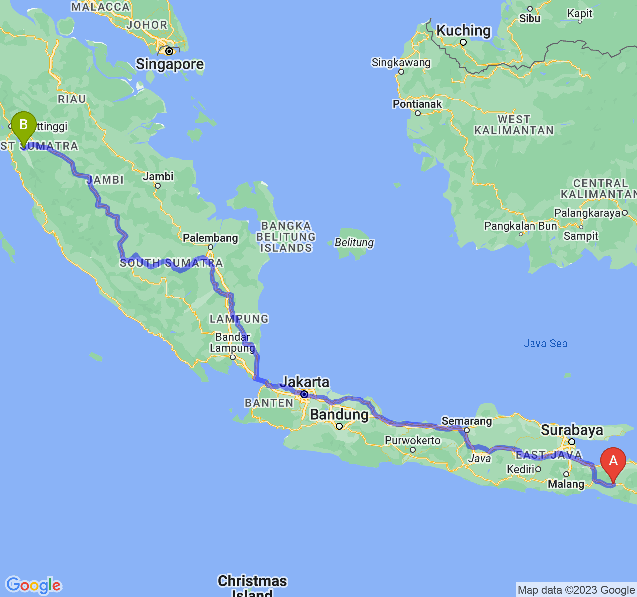 rute perjalanan Kab. Jember-Kota Solok