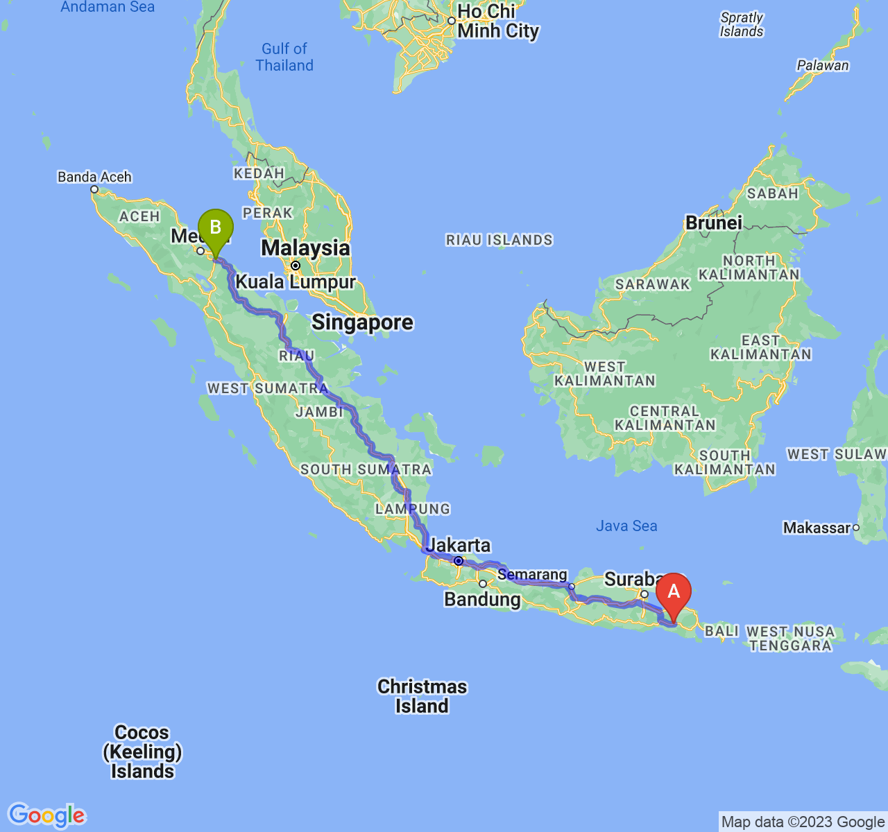 rute perjalanan Kab. Jember-Kota Tebing Tinggi