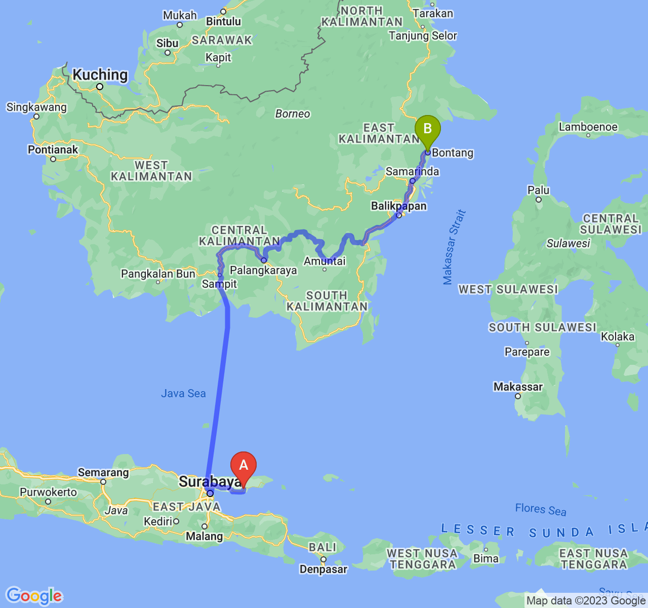 rute perjalanan Kab. Pamekasan-Kota Bontang