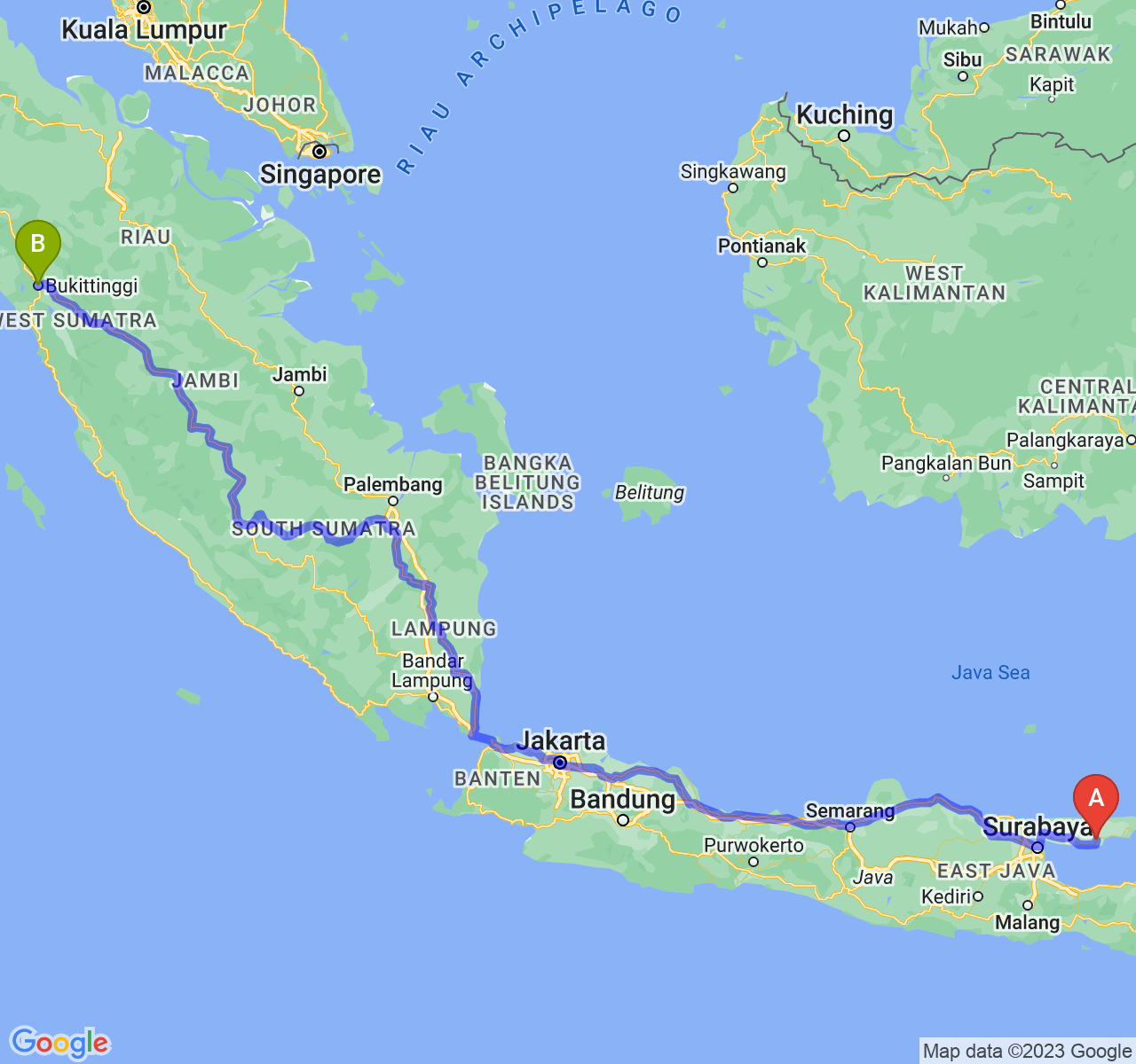 rute perjalanan Kab. Pamekasan-Kota Bukittinggi