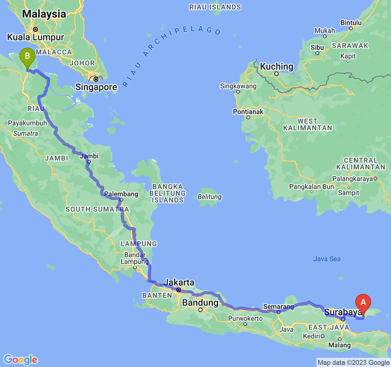 rute perjalanan Kab. Pamekasan-Kota Dumai