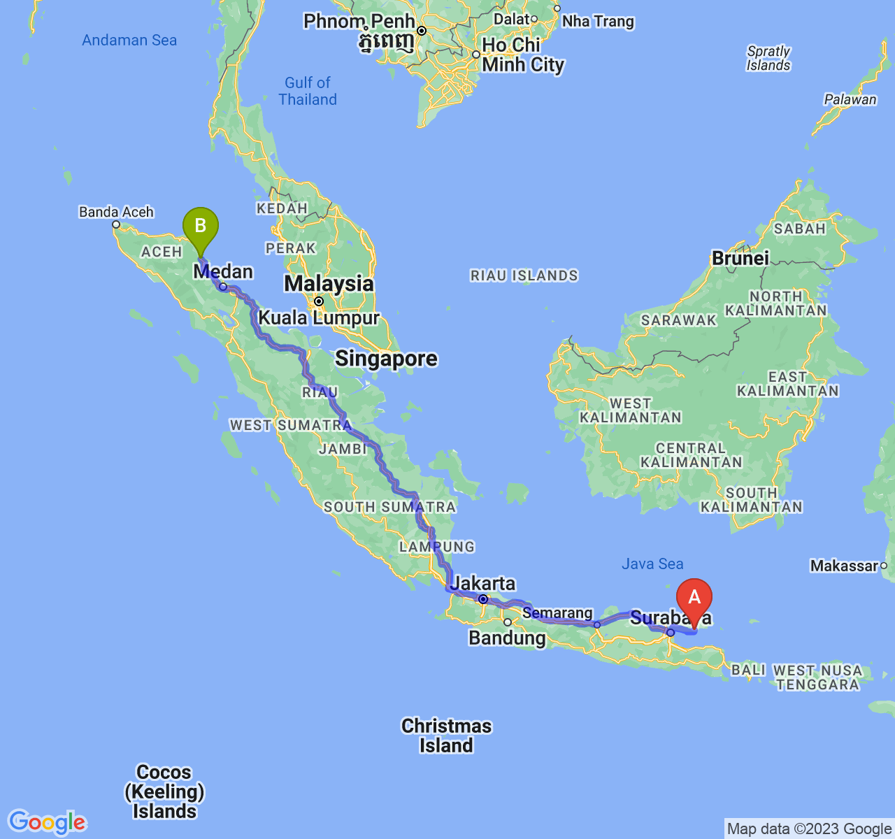 rute perjalanan Kab. Pamekasan-Kota Langsa