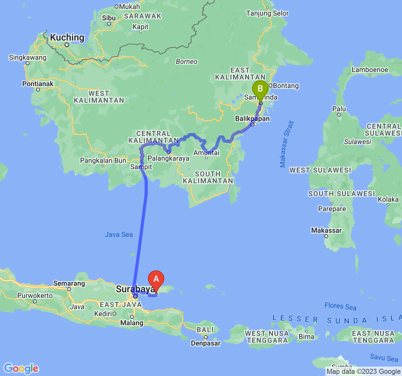 rute perjalanan Kab. Pamekasan-Kota Samarinda