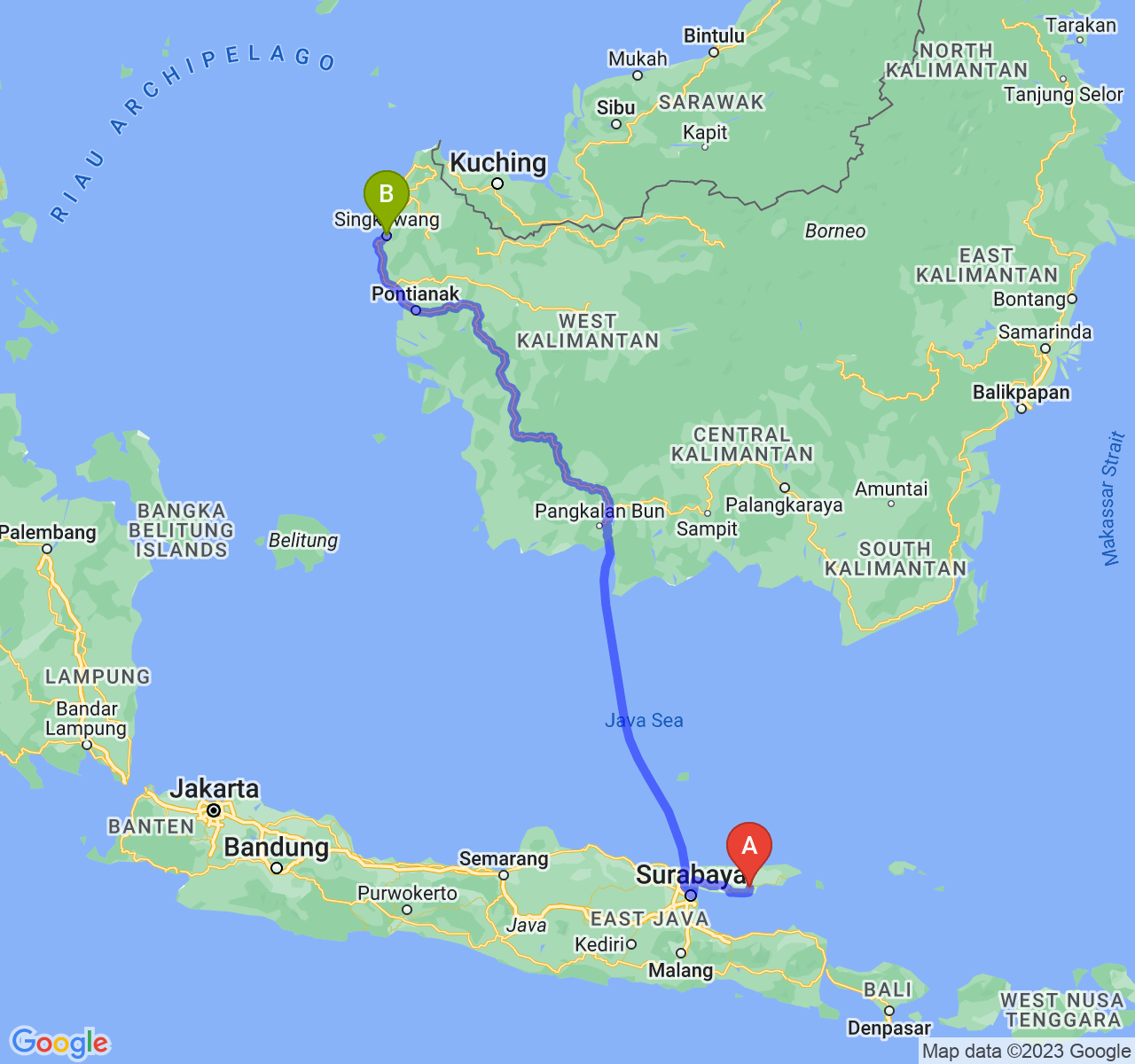 rute perjalanan Kab. Pamekasan-Kota Singkawang