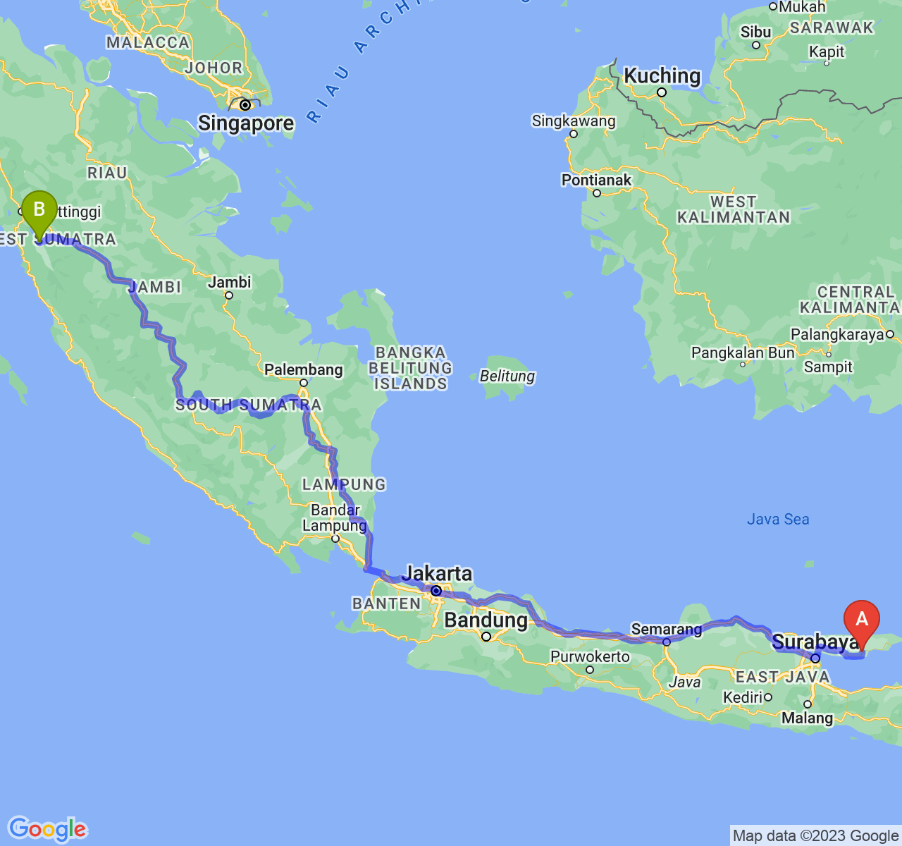 rute perjalanan Kab. Pamekasan-Kota Solok