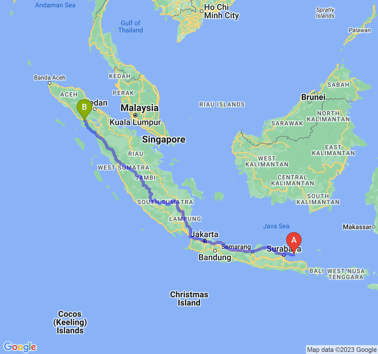 rute perjalanan Kab. Pamekasan-Kota Subulussalam