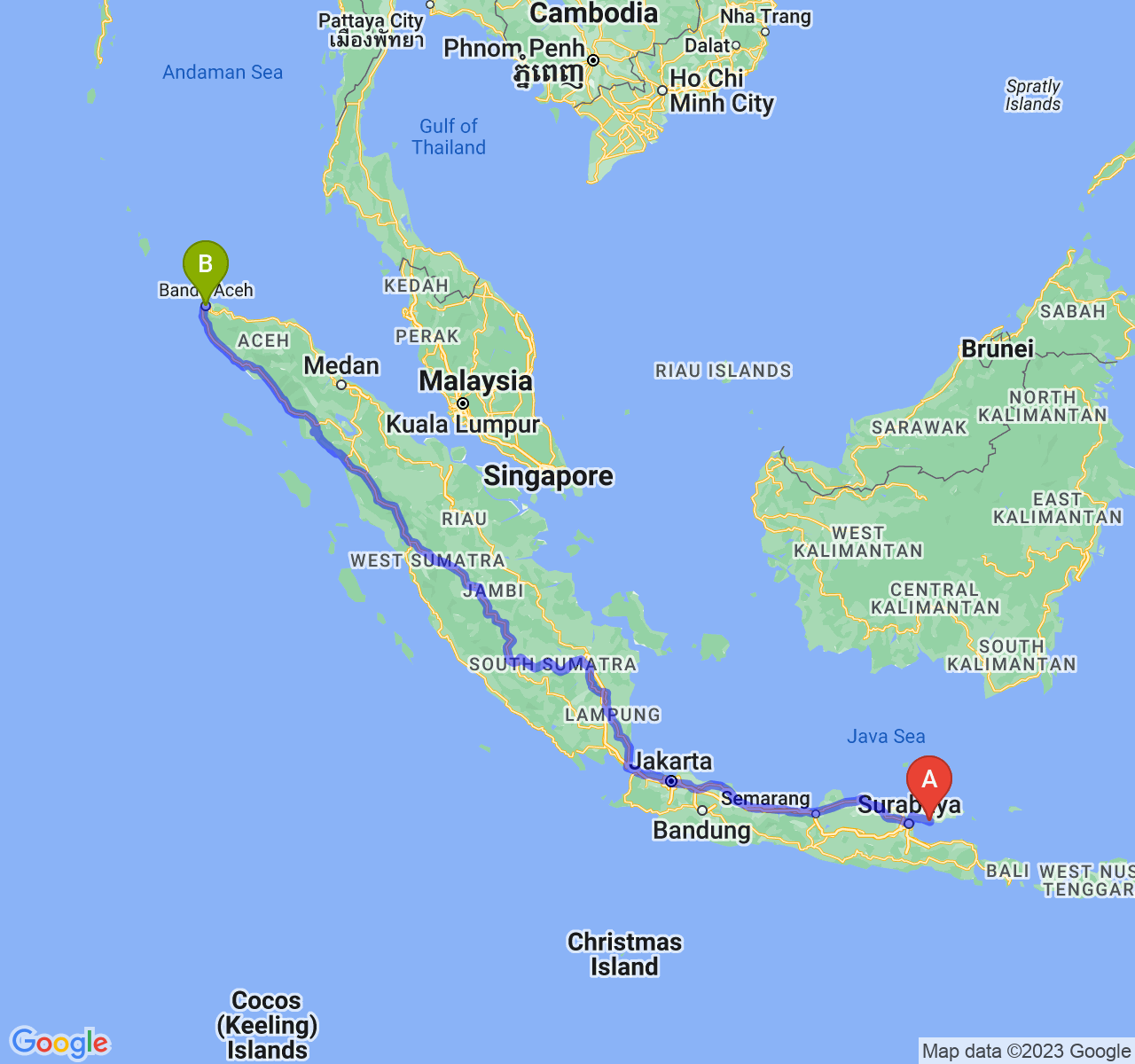 rute perjalanan Kab. Sampang-Kota Banda Aceh