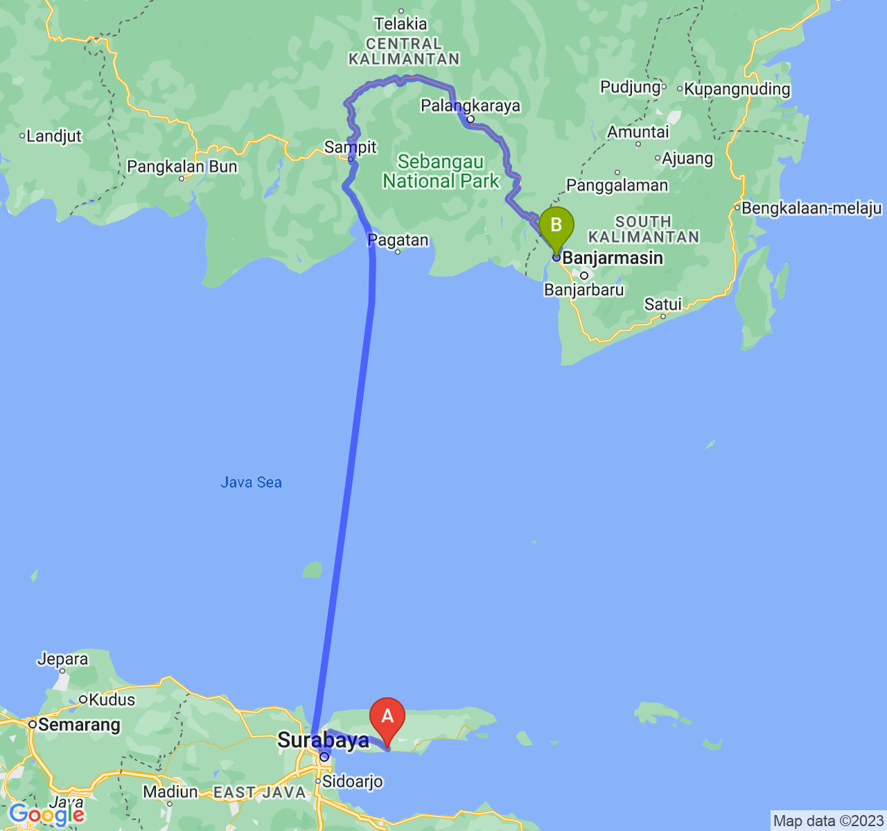 rute perjalanan Kab. Sampang-Kota Banjarmasin