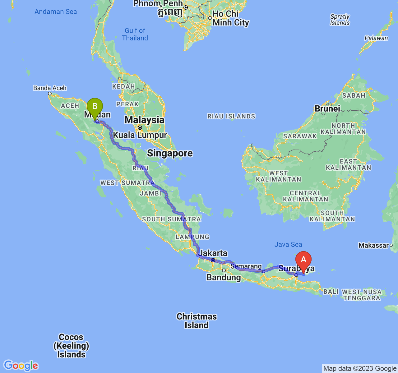 rute perjalanan Kab. Sampang-Kota Binjai