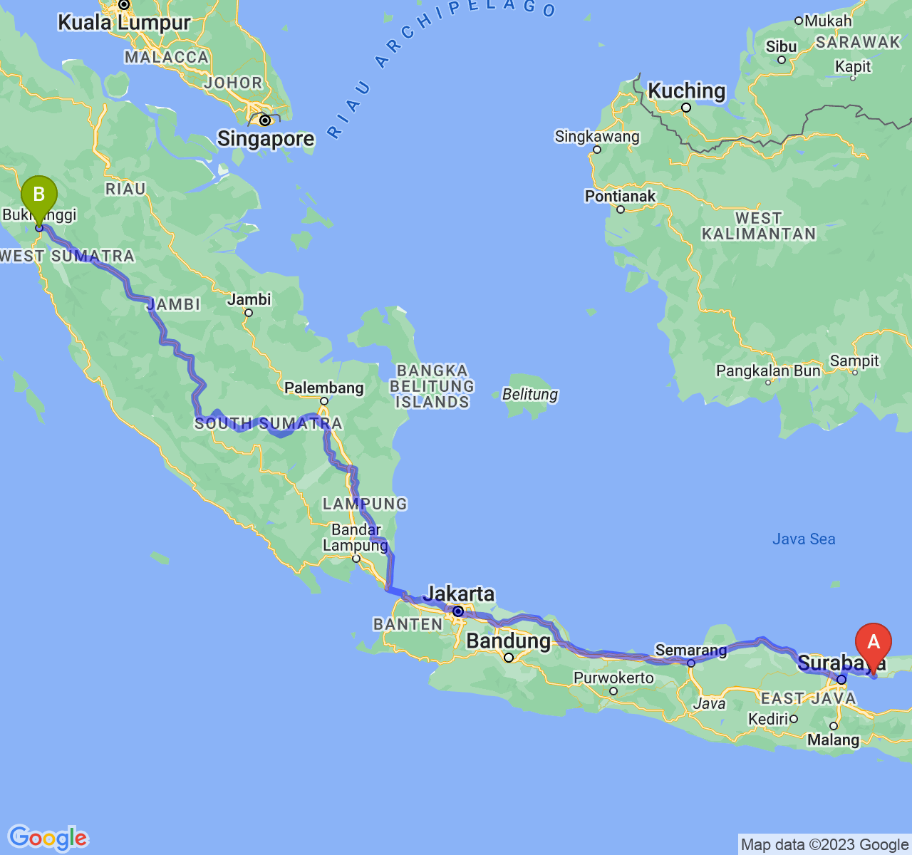 rute perjalanan Kab. Sampang-Kota Bukittinggi