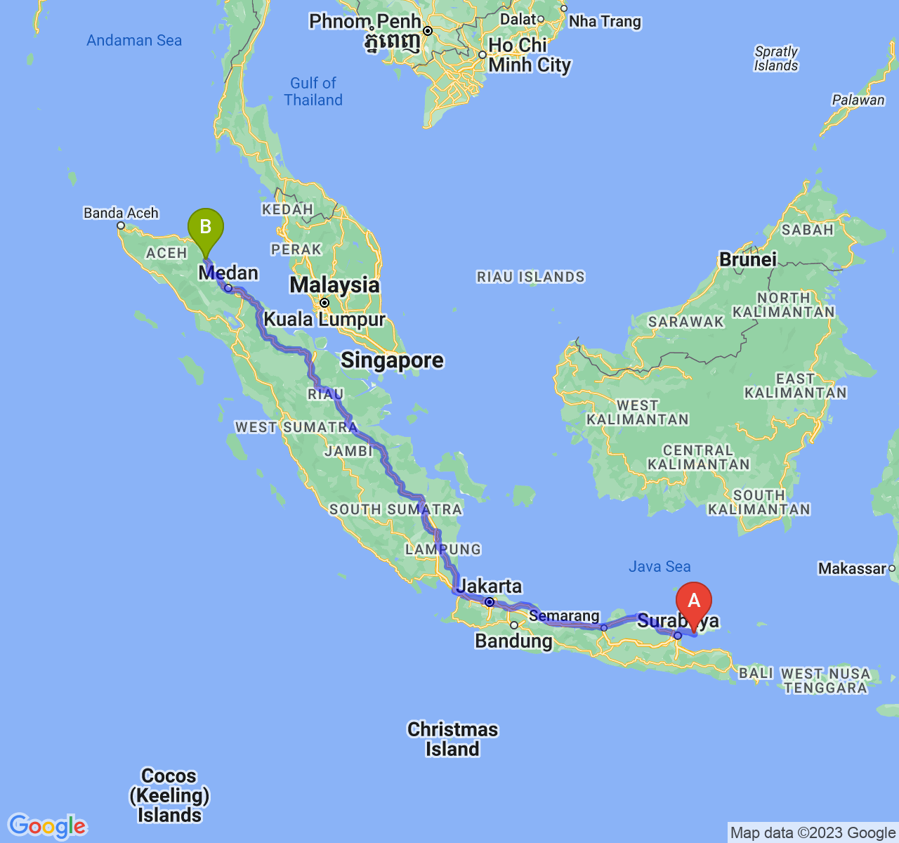 rute perjalanan Kab. Sampang-Kota Langsa