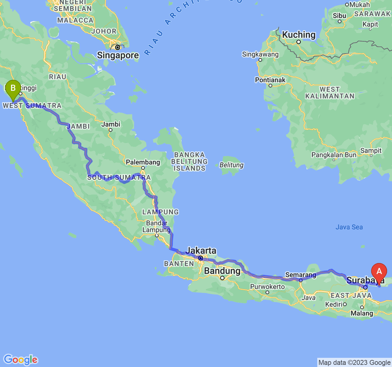 rute perjalanan Kab. Sampang-Kota Pariaman