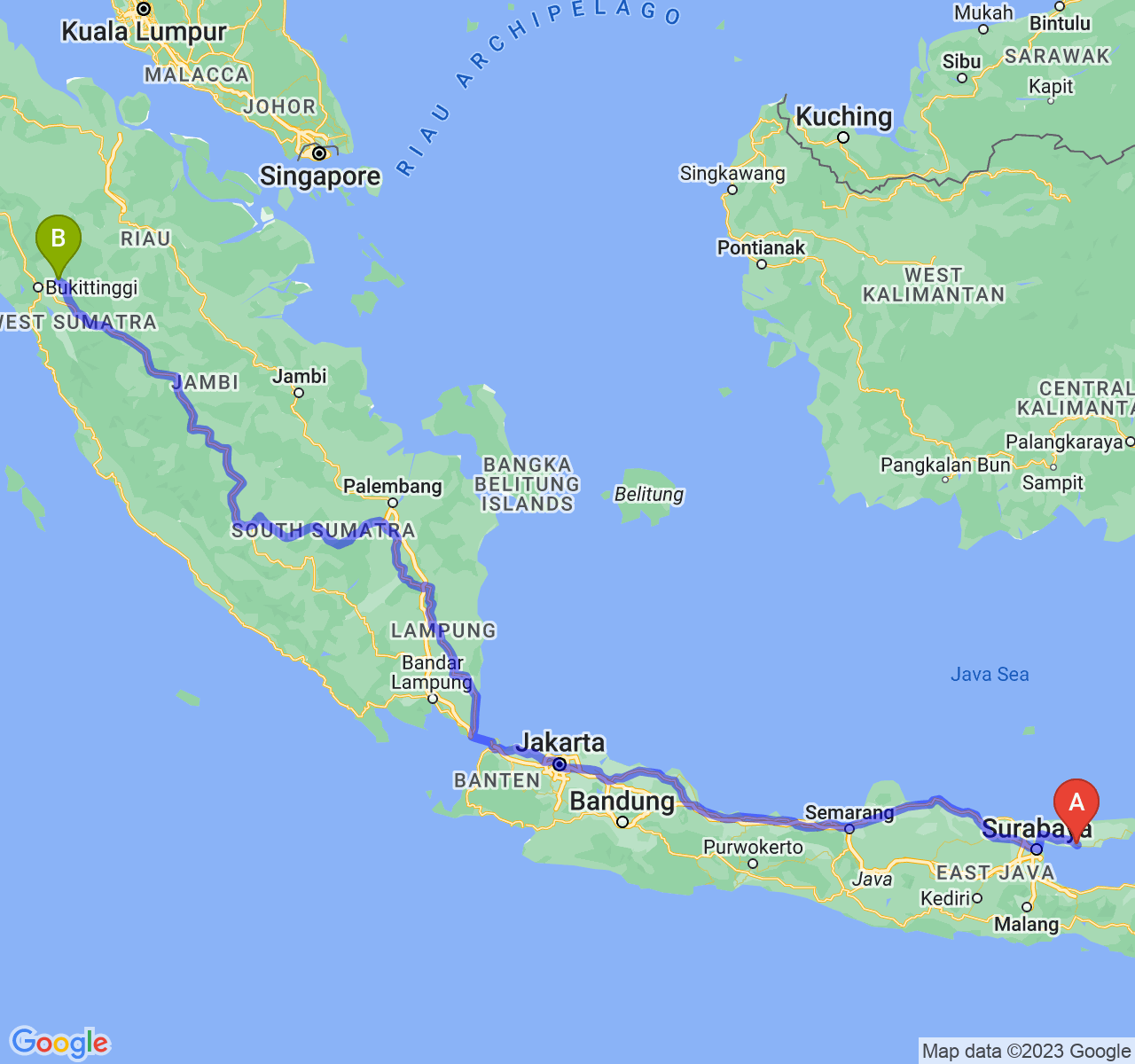 rute perjalanan Kab. Sampang-Kota Payakumbuh