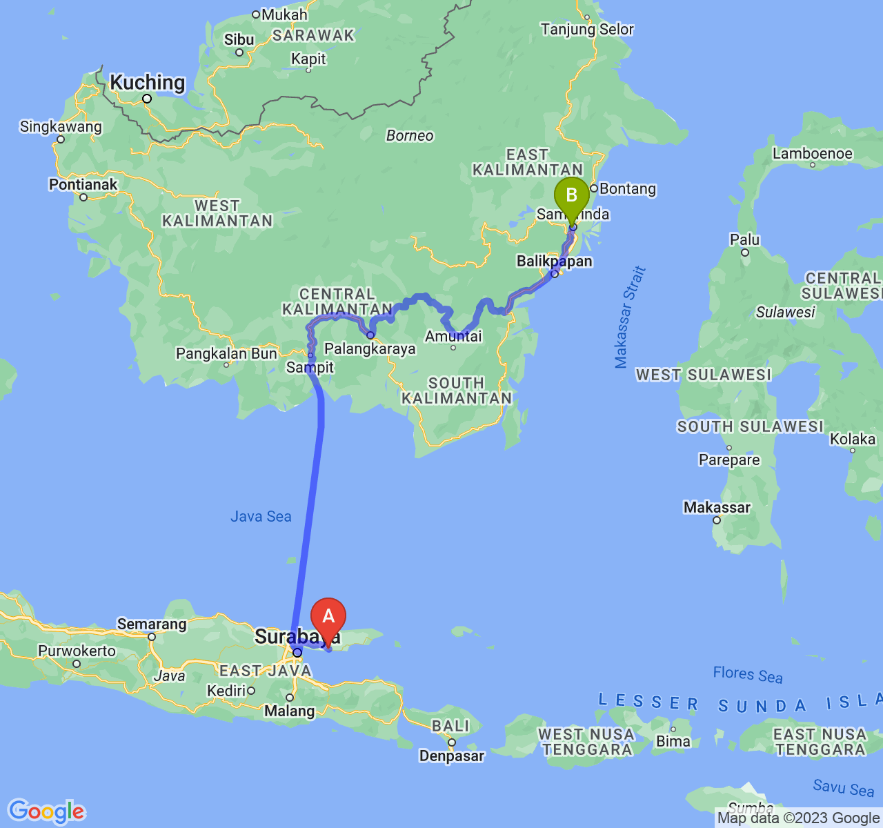 rute perjalanan Kab. Sampang-Kota Samarinda