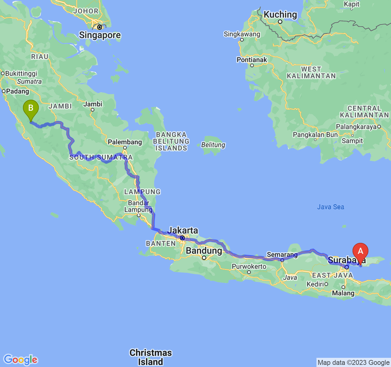 rute perjalanan Kab. Sampang-Kota Sungai Penuh