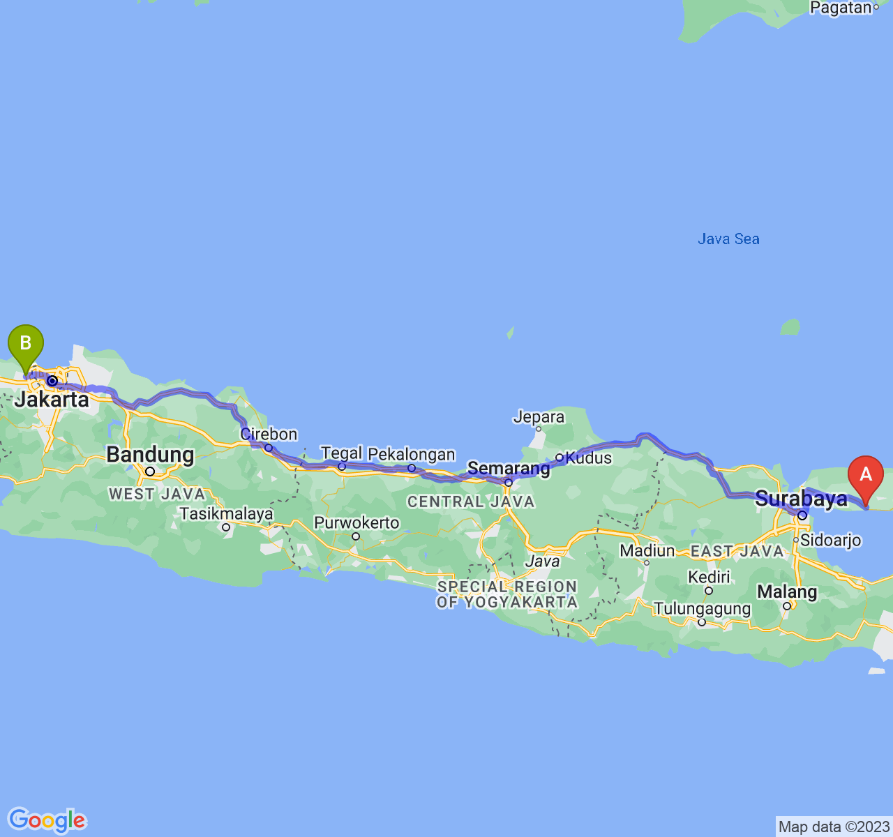 rute perjalanan Kab. Sampang-Kota Tangerang