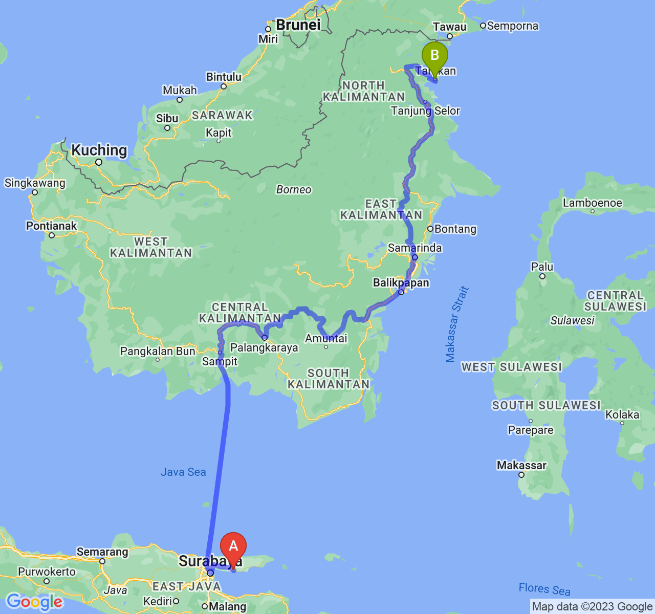 rute perjalanan Kab. Sampang-Kota Tarakan