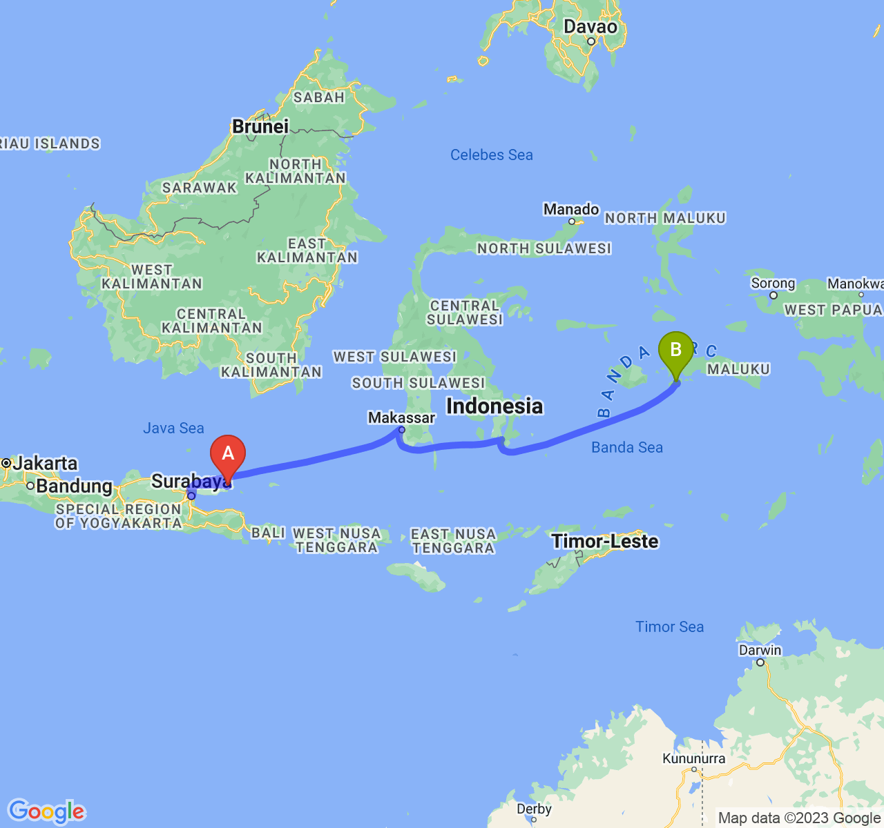 rute perjalanan Kab. Sumenep-Kota Ambon