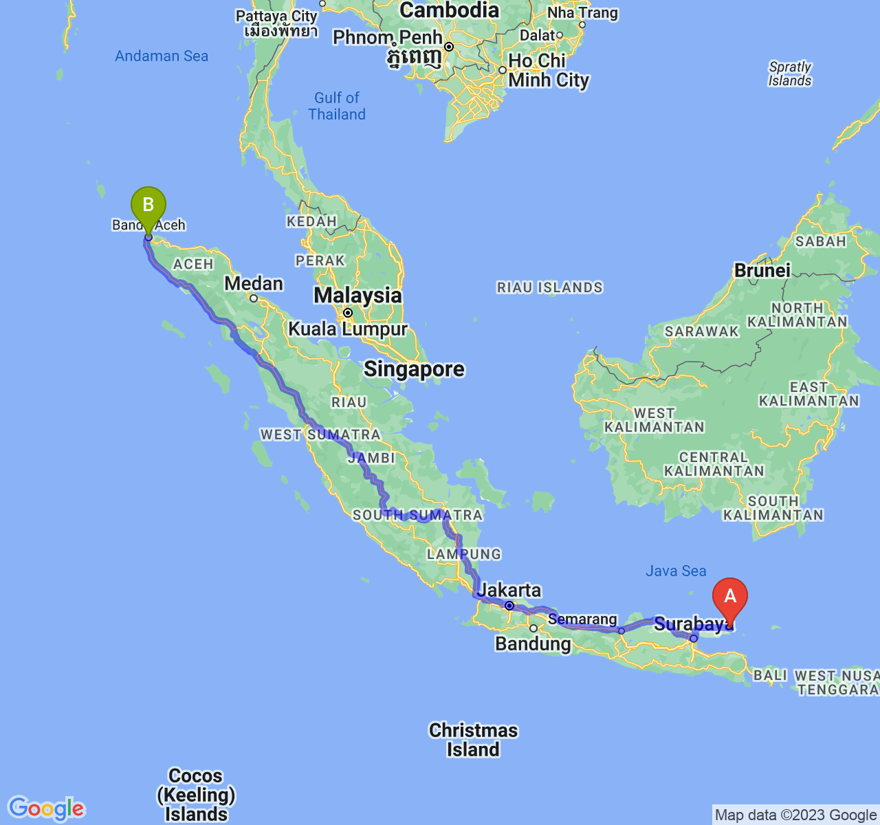 rute perjalanan Kab. Sumenep-Kota Banda Aceh