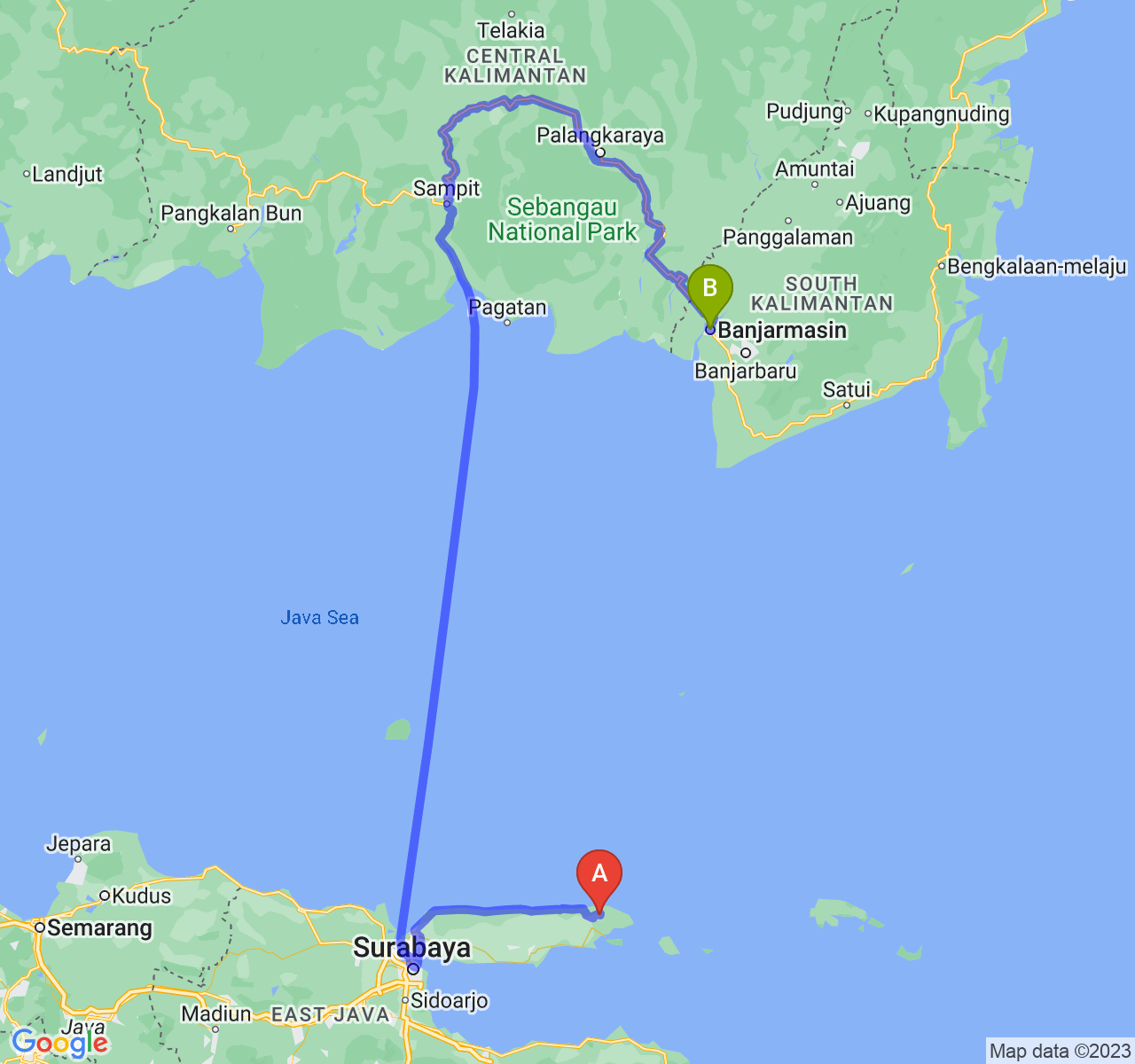 rute perjalanan Kab. Sumenep-Kota Banjarmasin