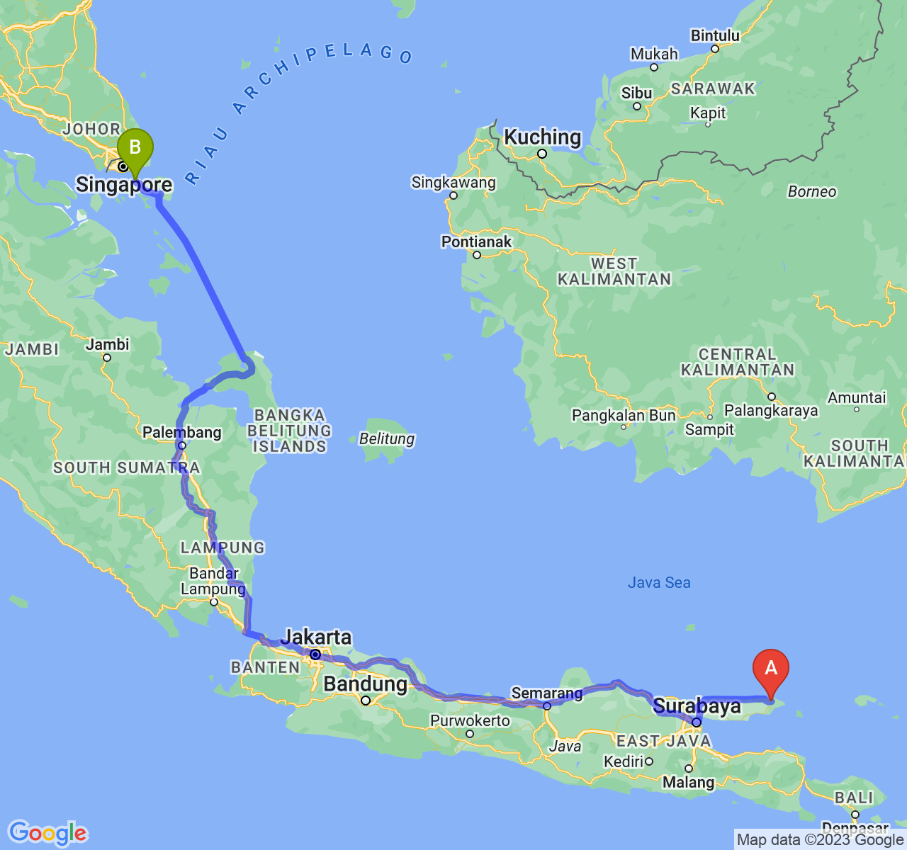 rute perjalanan Kab. Sumenep-Kota Batam