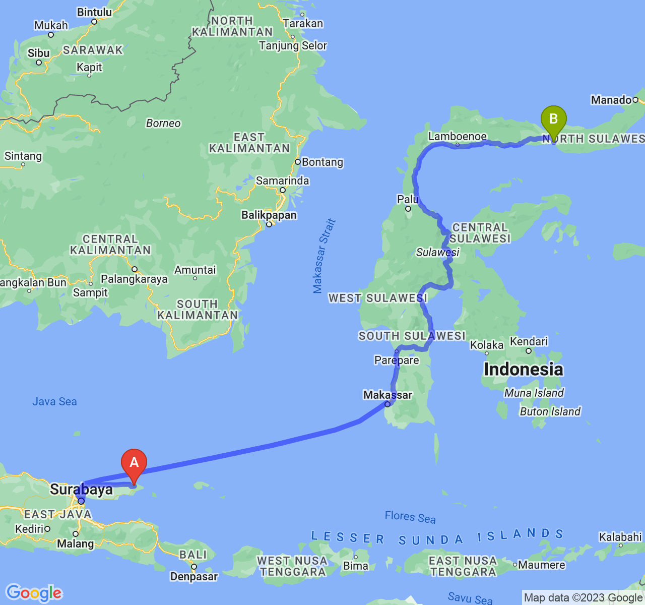 rute perjalanan Kab. Sumenep-Kota Gorontalo