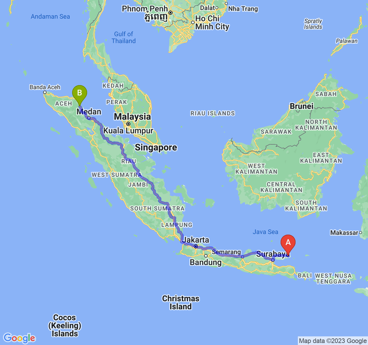 rute perjalanan Kab. Sumenep-Kota Langsa