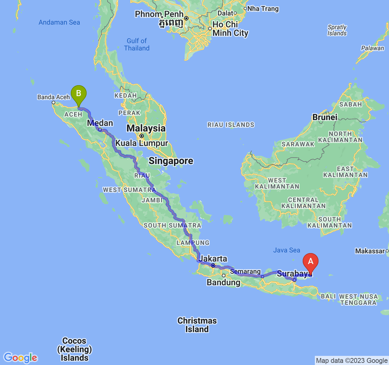 rute perjalanan Kab. Sumenep-Kota Lhokseumawe