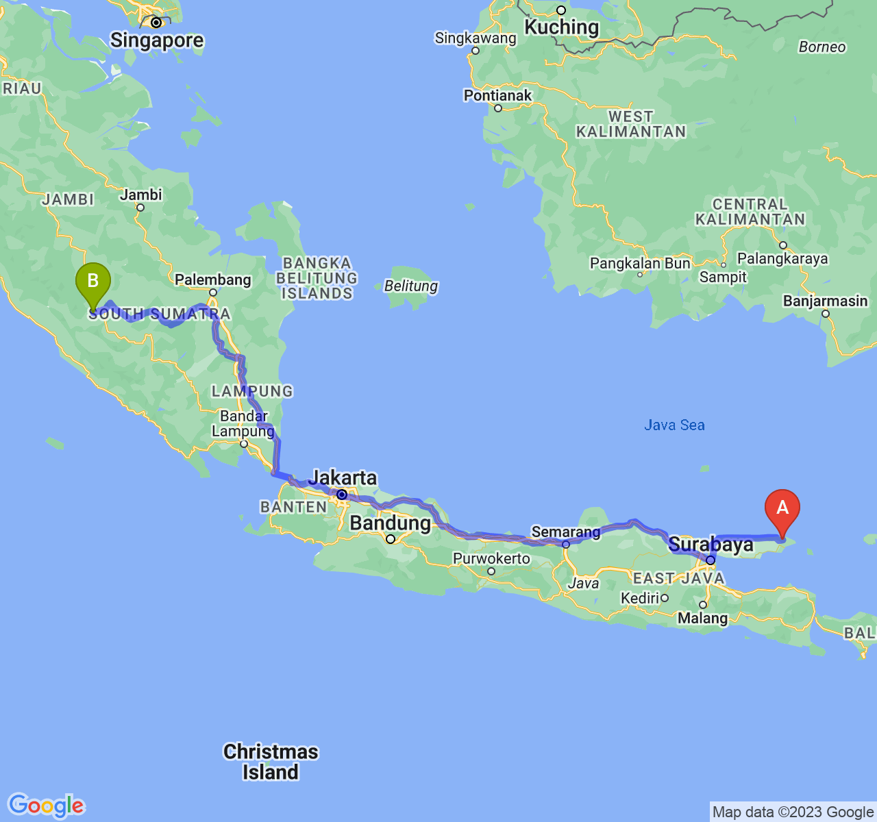 rute perjalanan Kab. Sumenep-Kota Lubuk Linggau