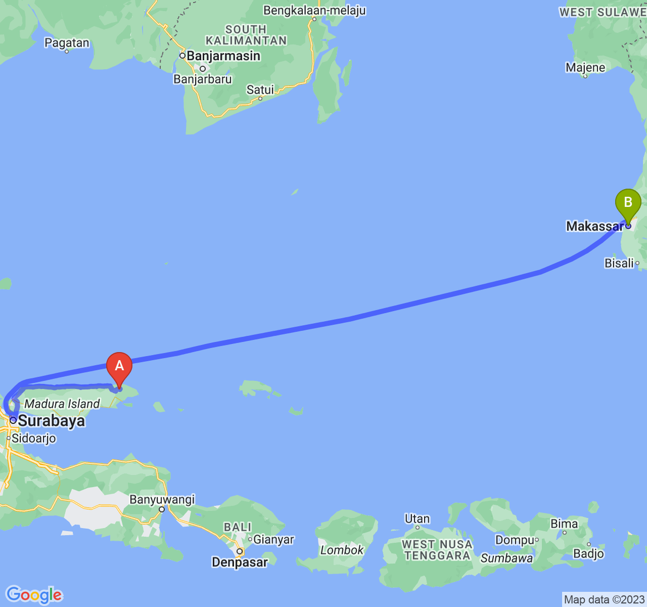 rute perjalanan Kab. Sumenep-Kota Makassar