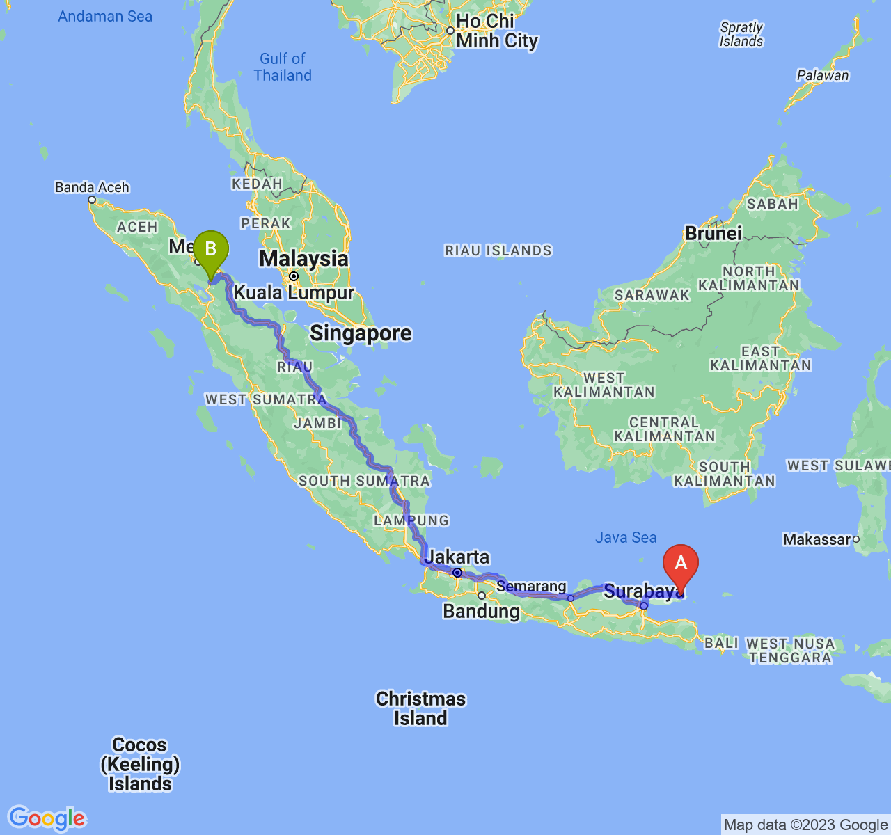 rute perjalanan Kab. Sumenep-Kota Pematangsiantar