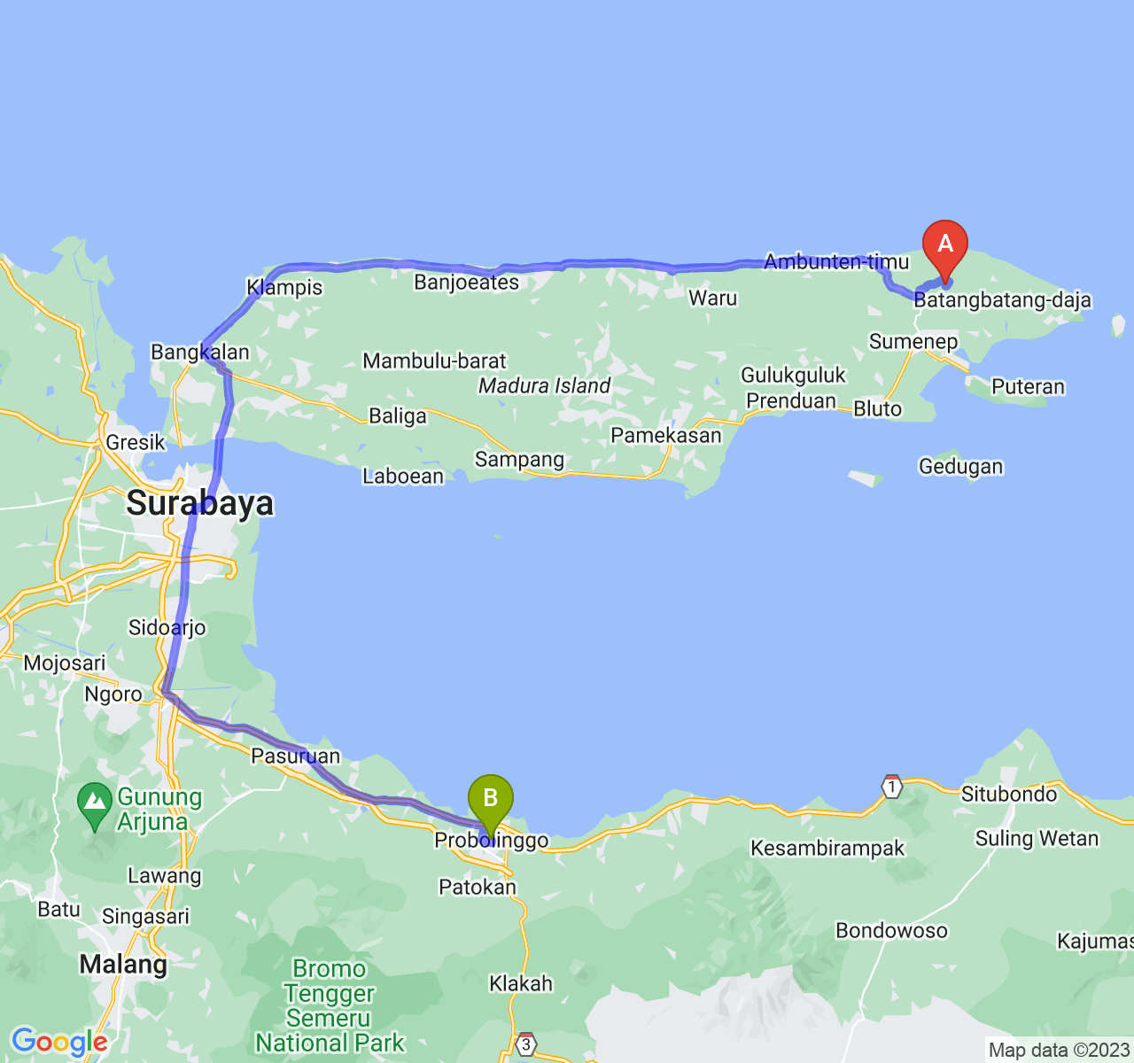 rute perjalanan Kab. Sumenep-Kota Probolinggo