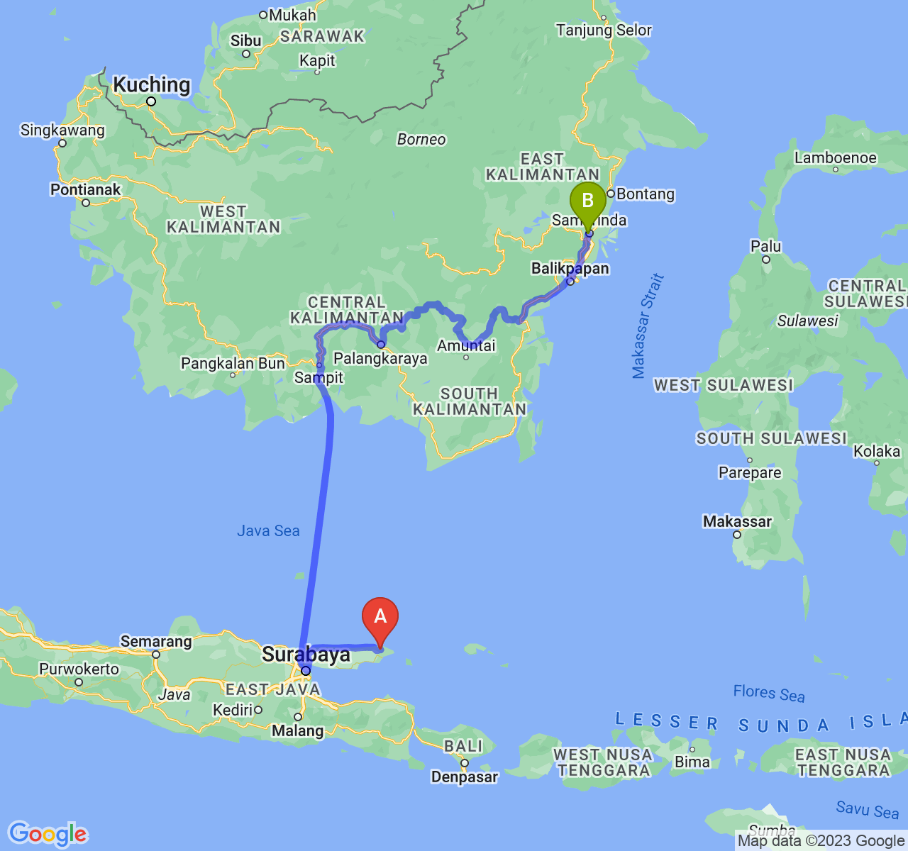 rute perjalanan Kab. Sumenep-Kota Samarinda