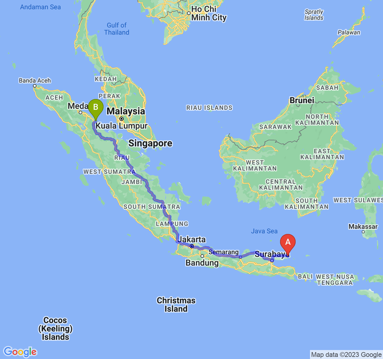 rute perjalanan Kab. Sumenep-Kota Tanjung Balai