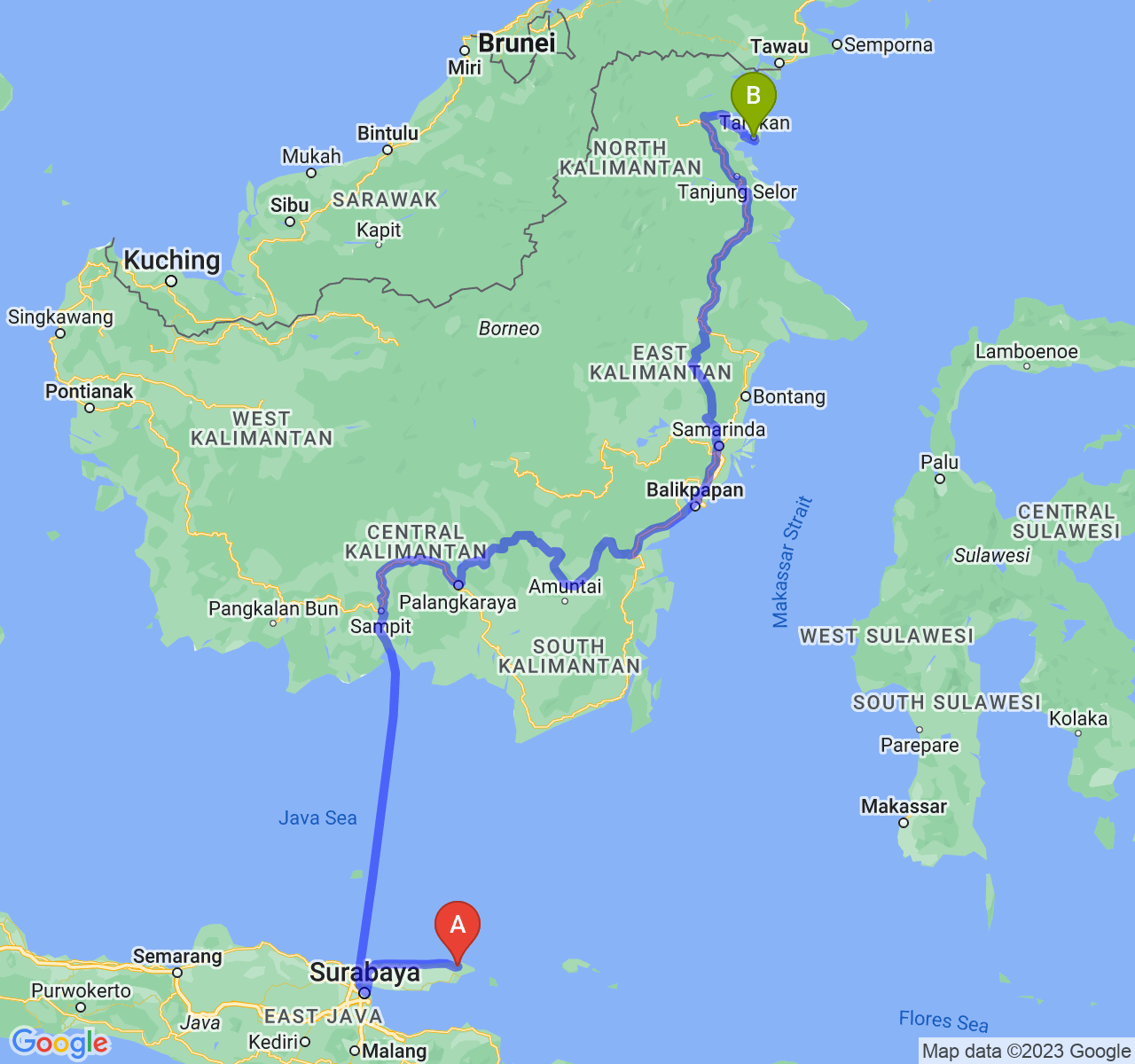 rute perjalanan Kab. Sumenep-Kota Tarakan