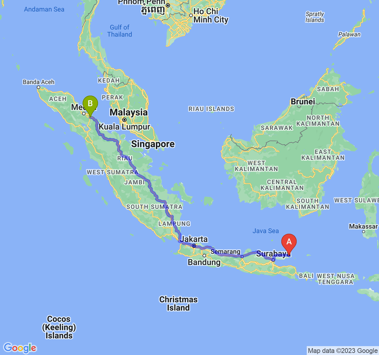 rute perjalanan Kab. Sumenep-Kota Tebing Tinggi