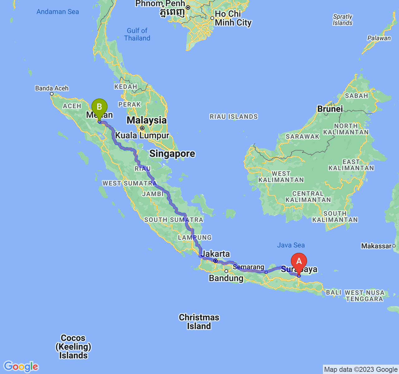 rute perjalanan Kota Surabaya-Kota Medan