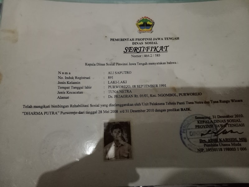 Juru pijat tunanetra ali saputro di Kab. Purworejo